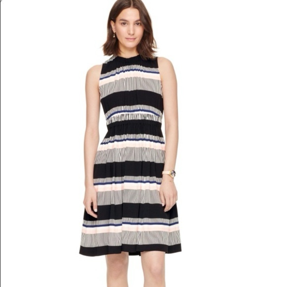 Kate Spade Women Dress Bay Stripe Tieback SZ 14 Sleeveless A Line Casual Pockets